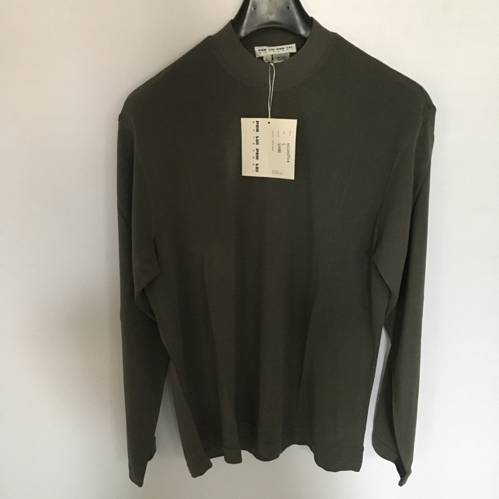 Per lui per lei large long sleeve 100% silk sage v neck new nwt size L Pa0151